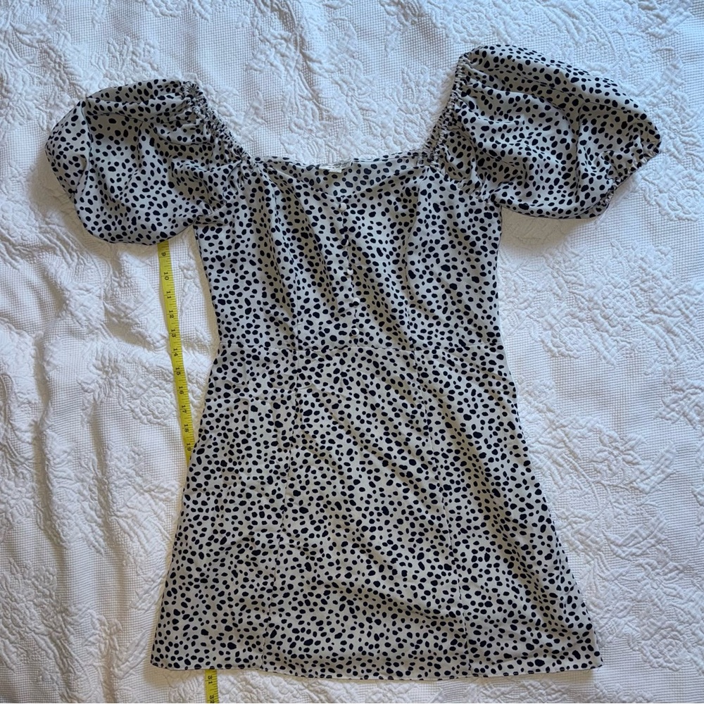 Miss Selfridge Black and White Dress with Puff Sleeves and Button Front